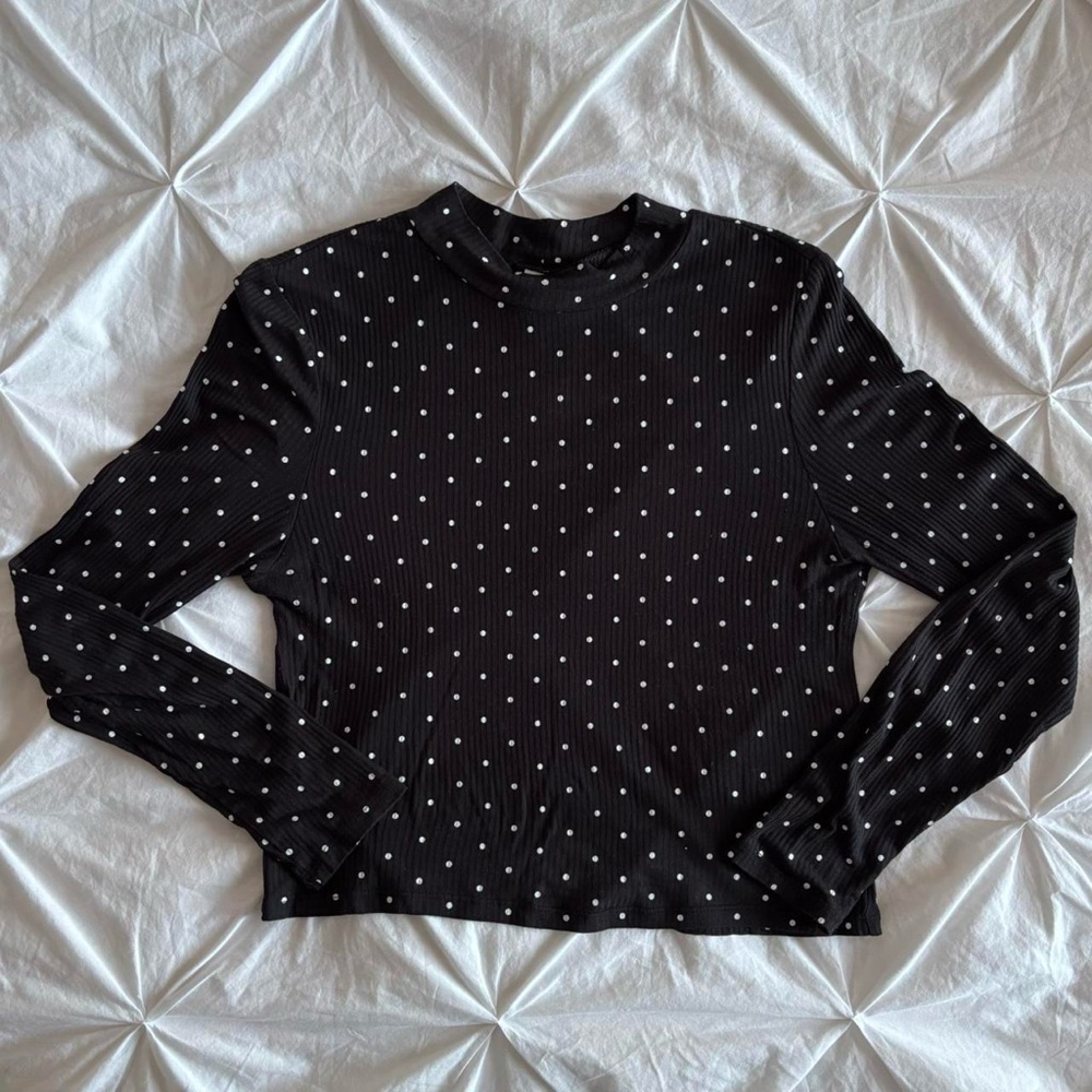 h&m mock neck polka dot long sleeve